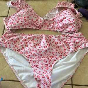 Super cute pink cheetah print high waisted bathing suit made by shein.